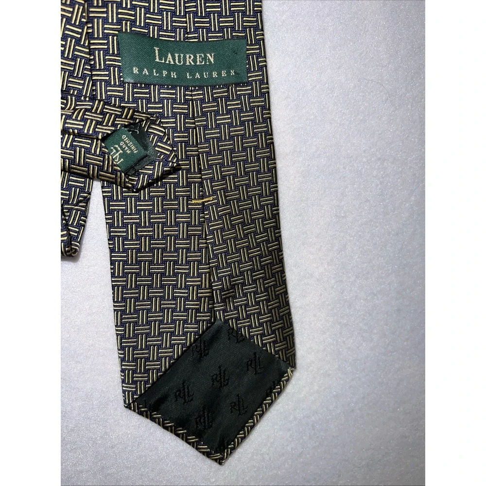 Lauren Ralph Lauren Men's Tie Designer Navy And Black 100% Silk Hand Finished US